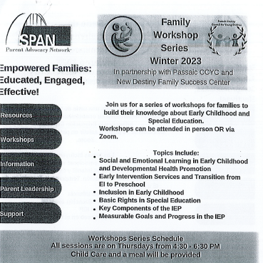 Family Workshop Series- Early Childhood and Special Education Winter 2023